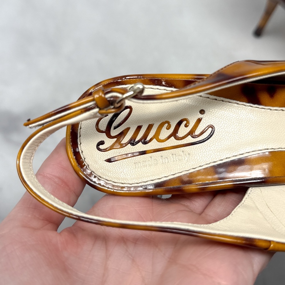 GUCCI Vintage Y2K Tortoise Patent Leather Platform Slingback Pump Heels Glam 5.5 - Picture 10 of 16